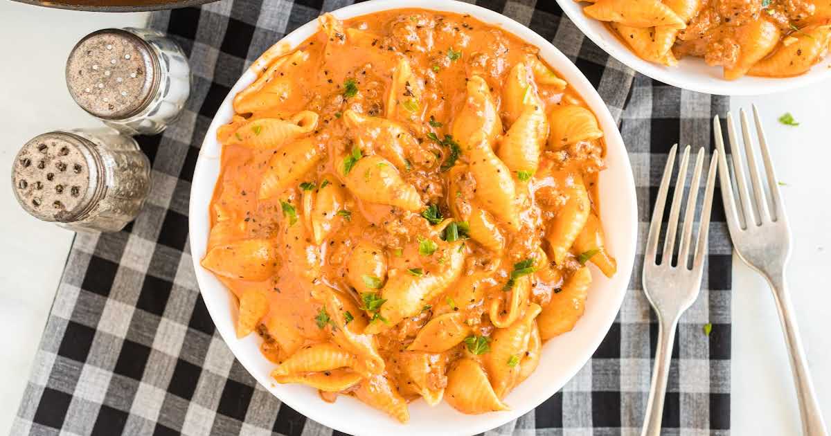 Creamy Beef and Shells - Us in the Kitchen