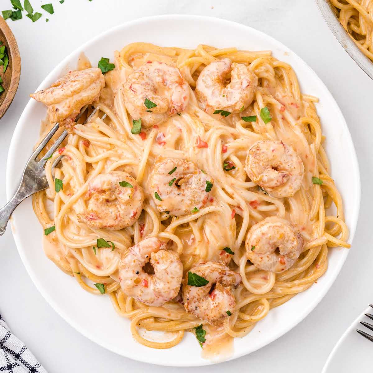 Bang Bang Shrimp Pasta - Us in the Kitchen